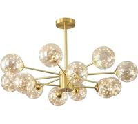 Wmmner Lampe de Lustre Moderne À Led, Rétro En Laiton Artificiel Satellite Led Suspension Lumières Abat-Jour Boule de Cristal Suspension Semi-Encastré Branches Montées Lustres Plafonnier En Or Poli