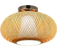 Wmmner Lampe de Plafond Encastrée En Osier de Rotin Lampe de Plafond Créative Vintage Lustres En Bambou Abat-Jour En Bambou E27 Lanterne Lumière Ou Salon Salle À Manger Room Salle Den Villa Chambre À