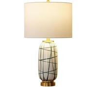 Wmmner Lampe de Table En Tissu Moderne Minimaliste Lampe de Bureau En Céramique Rayée Lumière de Quincaillerie de Luxe Villa Lampe de Nuit, Lustre/Une Seule Couleur/35 * 64 * 11Cm