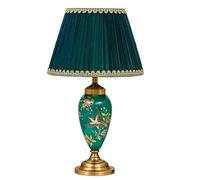 Wmmner Lampe de Table Lampe de Chevet Lampe de Table En Céramique Fleurs Et Oiseaux Peints À La Main En Émail Doré Base En Métal Abat-Jour En Tissu Pour Chambre À Coucher Lampe de Bureau Lampes de Tab