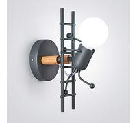 Wmmner Lampe Murale D'Intérieur Créative Humanoïde Applique Murale Moderne Lumière Art Déco Fer E27 Base Pour Chambre À Coucher, Enfants Room, Couloir, Restaurant, Escalier, Cuisine, Noir Double The C