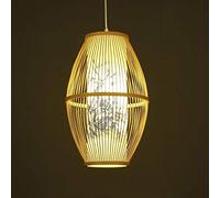 Wmmner Lanterne En Bambou Lampe Suspendue Style Japonais Cylindl Chaner Couleur Primaire Plafond Lighting Suspension En Rotin Tissé À La Main E27 Luminaire À Économie D'Énergie À Tête Unique/B/12 En