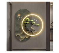 Wmmner Lumière D'Image Murale En Pin Accueillante À L'Intérieur de Creative Oriental Landscape Mural Sconces Lamp Led, Modern Wall Hanginging For Home Hotel Bar Lobby(Green,75X90Cm/29.5X35.4In) (Green