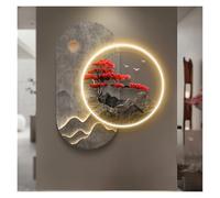 Wmmner Lumière D'Image Murale En Pin Accueillante À L'Intérieur de Creative Oriental Landscape Mural Sconces Lamp Led, Modern Wall Hanginging For Home Hotel Bar Lobby(Green,75X90Cm/29.5X35.4In) (Green