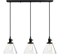 Wmmner Luminaire Suspendu Industriel Brillant Phansthy Avec Interrupteur 3 Edison Lampe Suspendue Au Plafond Entonnoir Verre Transparent Abat-Jour Cluster Lustre Luminaire Pour La Salle À Manger (Bru