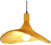 Wmmner Lustre de Style Tropical Abat-Jour Fait À La Main En Osier Forme de Chapeau Tissé Suspendu Plafonnier Fermelampe D'Éclairage D'Îlot de Cuisine En Osier Compatible, Lustre Suspendu de Plafond/Un