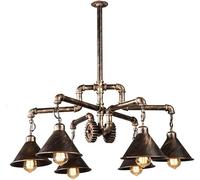 Wmmner Lustre D'Intérieur, Rétro Nostalgique 6 Lumières E27 Lustre À Vent Industriel Loft En Fer Forgé Tuyau D'Eau Gear Bronze Personnalité Hot Pot Clothing Shop Bar Cafe Music House - Retro Guest Res