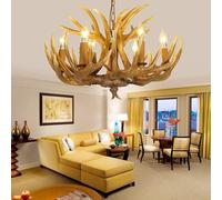 Wmmner Lustre En Bois de Cerf, Lampe Suspendue En Corne de Cerf Pendentif En Résine 9 Lumières Lustre Vintage Staghorn Pour Décor de Noël Bureau D'Étude Salle À Manger Chambre À Coucher Salon (Marron