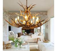 Wmmner Lustre En Bois de Cerf, Lampe Suspendue En Corne de Cerf Pendentif En Résine 9 Lumières Lustre Vintage Staghorn Pour Décor de Noël Bureau D'Étude Salle À Manger Chambre À Coucher Salon (Marron