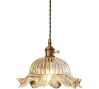 Wmmner Lustre En Verre Transparent de Fleurs Vintage En Laiton Light Lampe Suspendue À Hauteur Réglable Pour Îlot de Cuisine Salon Chambre À Coucher de Chevet Salle À Manger Couloir Plafonnier (25 Cm)