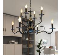 Wmmner Lustre Noir E14 Salon Plafonnier En Métal 12 Lumières Lumière En Fer À Double Couche Classique Moderne Rétro Éclairage Industriel Restaurant Cuisine Île Chambre À Coucher Couloir Li ()