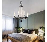 Wmmner Lustre Perfect American Retro Candle Crystal 55* Lampe Led Noire À 8 Têtes de 58 Cm Lumière Chaude Restaurant Salon Salle À Manger Bureau Fer