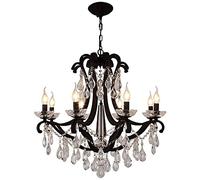 Wmmner Lustre Perfect Candle Crystal 74 * 65Cm American Retro Black 8 Head Ledlampe Lumière Chaude Salon Salle À Manger Den Fer