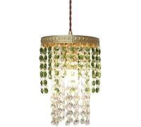 Wmmner Lustre Romantique En Laiton Français Lustre En Cristal Lumière D'Abat-Jour Pendentif Gouttelettes Vertes Abat-Jour Lampe Suspendue En Verre Pour Îlot de Cuisine Salon Chambre À Coucher Chevet S