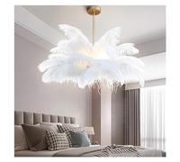 Wmmner Lustre Suspendu En Plumes Blanches - Luminaire E14 Pour Couloir Et Chambre À Coucher, Plafonnier En Plumes D'Autruche, Salle À Manger Contemporaine