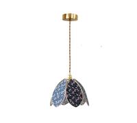 Wmmner Lustres Lampe Suspendue Vintage En Tissu Floral Bleu Tissu En Lin Lampe Suspendue Plafonnier Îlot de Cuisine Douille Éclairage Décoratif (32 Cm)/23 Cm