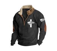 Wmmner Men American Flag Sweatshirts Collar Button Tee Long Sleeve Fashion Vintage Tops Men's Patriotic Graphic Pullover Shirt/Z11 Christian Print Black/XL