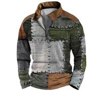 Wmmner Men Color Block Quarter Zip Pullover Plus Size Collar Sweatshirt Outdoor Fashion Casual Vintage Tops Men's Trendy Fall Shirt Long Sleeve/Vert/M