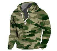Wmmner Mens Camo Hoodie Trendy Collar Shirt Long Sleeve Fashion Print Fall Tops Casual Hooded Sweatshirts Men's Quarter Zip Pullover/Vert de L'Armée/M