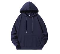 Wmmner Mens Plain Hoodie Casual Drawsthooded Sweatshirts Fashion Tops Classic Basic Shirt Long Sleeve with Pocket Plus Size Fall Pullover Men/Marine/M