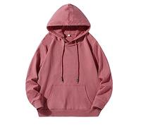 Wmmner Mens Plain Hoodie Casual Drawsthooded Sweatshirts Fashion Tops Classic Basic Shirt Long Sleeve with Pocket Plus Size Fall Pullover Men/Rose/M