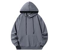 Wmmner Mens Plain Hoodie Casual Drawsthooded Sweatshirts Fashion Tops Classic Basic Shirt Long Sleeve with Pocket Plus Size Fall Pullover Men/Gris/M