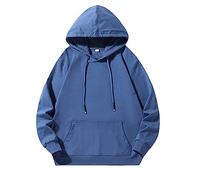 Wmmner Mens Plain Hoodie Casual Drawsthooded Sweatshirts Fashion Tops Classic Basic Shirt Long Sleeve with Pocket Plus Size Fall Pullover Men/Bleu/M