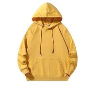 Wmmner Mens Plain Hoodie Casual Drawsthooded Sweatshirts Fashion Tops Classic Basic Shirt Long Sleeve with Pocket Plus Size Fall Pullover Men/Jaune/M
