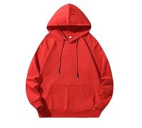 Wmmner Mens Plain Hoodie Casual Drawsthooded Sweatshirts Fashion Tops Classic Basic Shirt Long Sleeve with Pocket Plus Size Fall Pullover Men/Rouge/L
