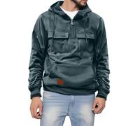 Wmmner Mens Quarter Zip Hooded Sweatshirts Fashion Fall Pullover Tops with Pocket Vintage Trendy Hoodies Shirt Long Sleeve for Men/Bleu Clair/M