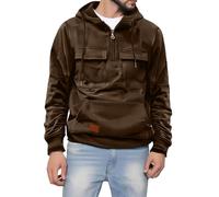 Wmmner Mens Quarter Zip Hooded Sweatshirts Fashion Fall Pullover Tops with Pocket Vintage Trendy Hoodies Shirt Long Sleeve for Men/Café/3Xl