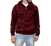 Wmmner Mens Quarter Zip Hooded Sweatshirts Fashion Fall Pullover Tops with Pocket Vintage Trendy Hoodies Shirt Long Sleeve for Men/Vin/XXL