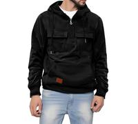 Wmmner Mens Quarter Zip Hooded Sweatshirts Fashion Fall Pullover Tops with Pocket Vintage Trendy Hoodies Shirt Long Sleeve for Men/Noir/M