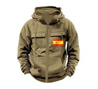 Wmmner Mens Spanish Flag Graphic Hoodies Fashion Print Fall Shirt Long Sleeve Trendy Hooded Sweatshirt with Pocket Full Zip Pullover/Kaki/L