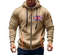 Wmmner Mensin Union Flag Graphic Hoodies Casual Patriotic Fall Shirt Long Sleeve Print Jacket Plus Size Zip Hooded Sweatshirts for Men/Kaki/M