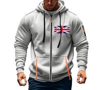 Wmmner Mensin Union Flag Graphic Hoodies Casual Patriotic Fall Shirt Long Sleeve Print Jacket Plus Size Zip Hooded Sweatshirts for Men/Gris/s
