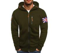 Wmmner Mensin Union Flag Print Hoodie Fashion Fall Shirt Long Sleeve Fashion Graphic Jacket Trendy Full Zip Hooded Sweatshirts for Men/Vert de L'Armée/L