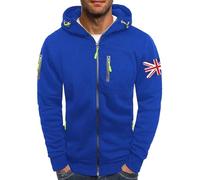 Wmmner Mensin Union Flag Print Hoodie Fashion Fall Shirt Long Sleeve Fashion Graphic Jacket Trendy Full Zip Hooded Sweatshirts for Men/Bleu/M