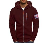 Wmmner Mensin Union Flag Print Hoodie Fashion Fall Shirt Long Sleeve Fashion Graphic Jacket Trendy Full Zip Hooded Sweatshirts for Men/Rouge/M
