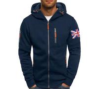 Wmmner Mensin Union Flag Print Hoodie Fashion Fall Shirt Long Sleeve Fashion Graphic Jacket Trendy Full Zip Hooded Sweatshirts for Men/Marine/M