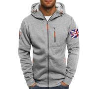 Wmmner Mensin Union Flag Print Hoodie Fashion Fall Shirt Long Sleeve Fashion Graphic Jacket Trendy Full Zip Hooded Sweatshirts for Men/Gris/L