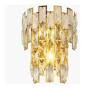 Wmmner Mid-Century 3 Lights D Crystal Wall Sconce Vintage Plating Metal Lamp With Clear Small Rectangle Light Fxture For Bedside-Den 22X40Cm