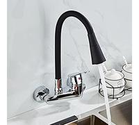 Wmmner Mitigeurs D'Évier de Cuisine Muraux With Robinet À Double Trou Pivotant À 360 Degrés Et Tuyau Flexible/Noir