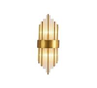 Wmmner Modern Crystal 2 Lights Wall Sconce Mid-Century D Brass Lamp Vintage Elegant Flute Light Fxture For Bedside Hallway Living Room Mirror-Den 18X46Cm