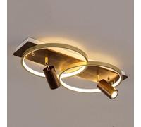 Wmmner Modern Led Ceiling Light With Dual Spotlights,Dimmable Wood Ceiling Light Fixture With Remote Control,Retro Flush Mount Ceiling Lamp For Living Room Dining Room Study Bedroom Corridor Hall Ent/