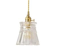 Wmmner Moderne Led Salon Fond Mur Table À Manger Lustre Transparent Américain Simple Laiton Simple Tête Unique Verre Suspension Lampe Nordique Chambre À Coucher Chevet E26/E27 Petite Goutte Lumière Jo