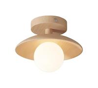 Wmmner Plafonnier En Bois Massif Modern Nordic Semi Flush Mount Ceiling Light, Globe Glass Shade Ceiling Lighting Aisle Light, Wood Close To Ceiling Lights For Bedroom Hallway Living Room (Brown, 18Cm