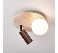 Wmmner Plafonnier Encastré Globe En Verre Près de La Lampe de Plafond Pierre 25Cm Plaque de Plafond Noyer Art Décoration Plafonnier Pour Chambre À Coucher Salon Salle À Mangerchambre Villa Couloir Enf