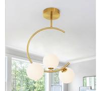 Wmmner Plafonnier - Petit Luminaire Semi-Créatif Moderne Du Milieu Du Siècle Avec Lampe Blanche, Lustre Rétro Doré À 3 Boules Pour Entrée