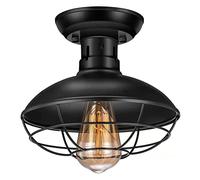 Wmmner Plafonnier Rustique Semi-Encastré Vintage Industrial Hallway Light Fixplafond de Tures, Abat-Jour Suspendu À Cage de Fil Noir E27 Chaners Pour Escalier Cuisine Garage Loft